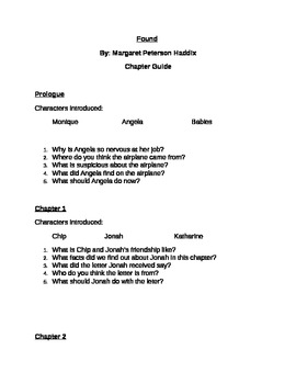 Preview of Found - Margaret Peterson Haddix - Chapter Comprehension Questions
