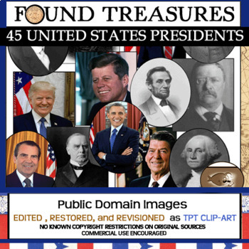 Preview of Found Treasures: 45 Presidents Clip-Art Bundle-100 Pcs! Restored Public Domain