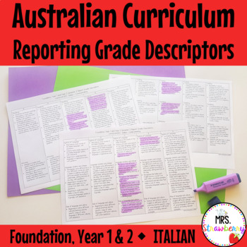 Preview of Foundation to Year 2 ITALIAN Australian Curriculum Reporting Grade Descriptors