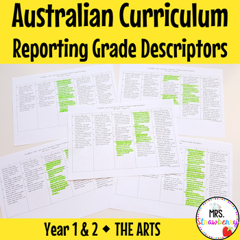 Preview of Year 1 and Year 2 THE ARTS Australian Curriculum Reporting Grade Descriptors