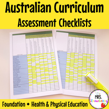 Preview of Foundation HEALTH AND PHYSICAL ED Australian Curriculum Assessment Checklists