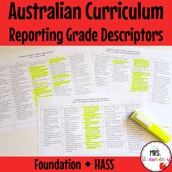 Preview of Foundation HASS Australian Curriculum Reporting Grade Descriptors