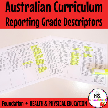 Preview of Foundation HEALTH AND PHYS ED Australian Curriculum Reporting Grade Descriptors