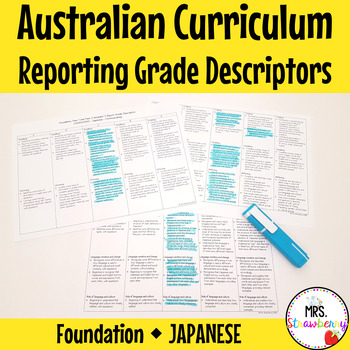 Preview of Foundation JAPANESE Australian Curriculum Reporting Grade Descriptors