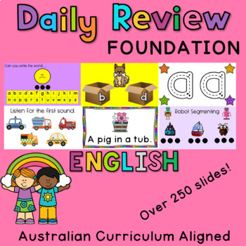 Preview of Foundation Kinder English Daily Review PowerPoint Warm-Ups Australian Curric CVC