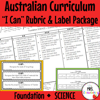 Preview of Foundation SCIENCE Australian Curriculum "I Can" Rubric and Label Package