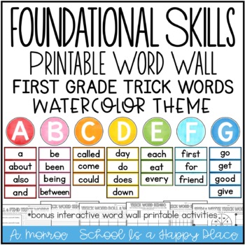 Preview of Foundational Skills: Word Wall {1st Grade Trick Words: Watercolor Theme}