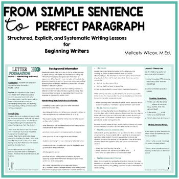Preview of Foundational Writing Lesson Plans First Grade Simple Sentence Perfect Paragraph