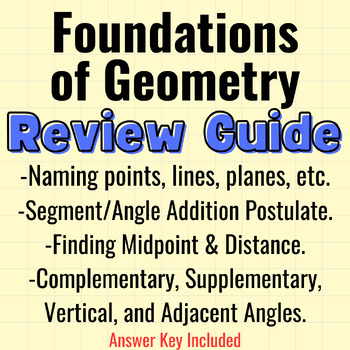 Preview of Foundations of Geometry Review Guide/Exam Review/Unit Worksheet