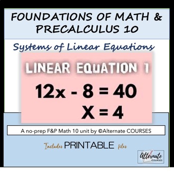 Preview of Foundations of Math and Precalculus 10: Unit 6 - Systems of Linear Equations