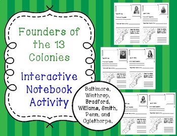 Preview of Founders of the 13 Colonies Interactive Notebook Template
