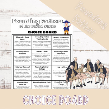 Preview of Founding Father Choice Board for History Unit, Social Studies, and Assessment