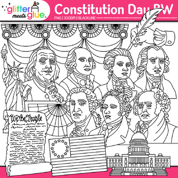 Preview of Founding Fathers Clipart Images: Constitution Day Black & White Clip Art PNG
