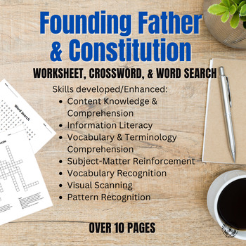 Preview of Founding Fathers & Constitution Word Search, Crossword Puzzle & Worksheet