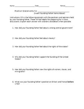 Preview of Founding Fathers Position Statement Worksheet