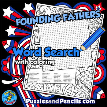 Preview of Founding Fathers Word Search Puzzle with Coloring | US History Wordsearch