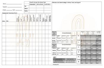 Preview of Fountas & Pinnell Data Tracking || Reading Level || Recording Sheet