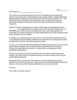 Preview of Fountas and Pinnell Editable Letter to Parents