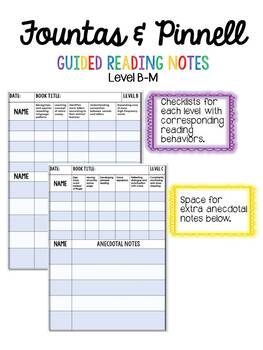 Preview of Fountas and Pinnell Guided Reading Notes