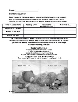 Preview of Fountas and Pinnell Reading Level Parent Letter