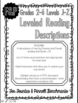 Preview of Fountas and Pinnell Text Level Descriptors & Book Recommendations (J-Z)