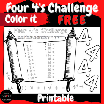 Preview of Four 4's Challenge FREE Back to School Activities Math & Art Bulletin Board Idea