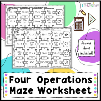 Preview of Four Arithmetic Operations Questions Puzzle Maze Worksheet