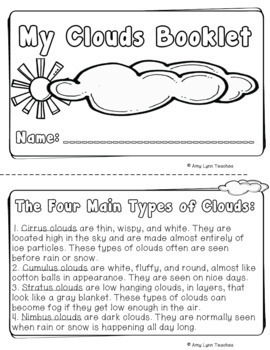 Clouds Mini Booklet by Amy Lynn Teaches | Teachers Pay Teachers