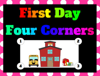 Preview of Four Corners - First Day of School with Clip Art