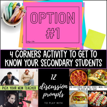 Preview of Four Corners Fun and Unique Get To Know You Activity For Secondary Classes