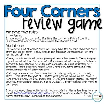 Four Corners Review Game Shapes By Teaching With Ninjanuity Tpt