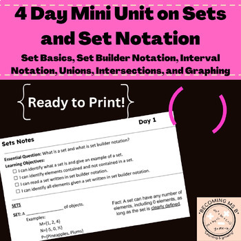 Preview of Four Day Introduction to Sets Mini Unit Note Sheets and Filled in Notes