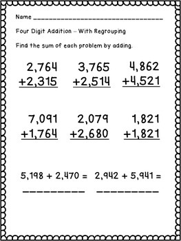 Four Digit Addition With Regrouping 24 Task Cards With Qr Codes