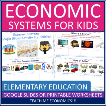 Preview of Four Economic Systems Elementary Economics Google Slides or Printable Worksheet