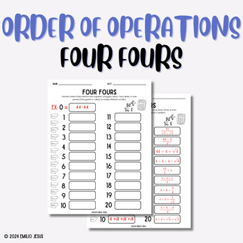 Preview of Four Fours Order of Operations Math Game | EDITABLE | DIGITAL RESOURCES