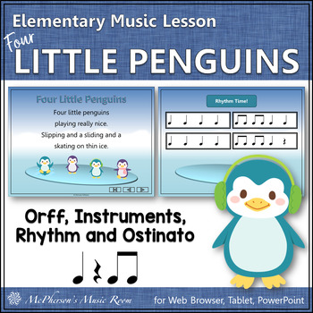 Preview of Winter Music Activity & Lesson | Eighth Notes | Four Little Penguins