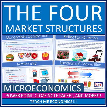 Preview of Four Market Structures PowerPoint, Tests, Webquest, Worksheet, Google Economics