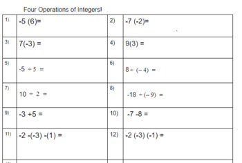 Preview of Four Operations of Integers