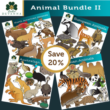 Preview of Four Regions Animal Clip Art Bundle II
