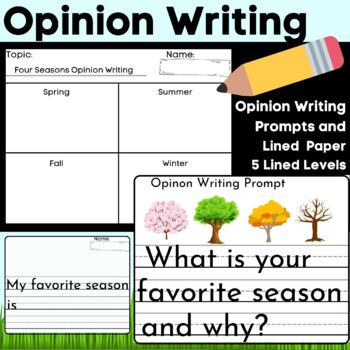 Preview of Four Season Opinion Writing Prompt and Graphic Organizer Lined Paper Spring