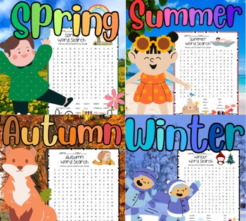 Preview of Four Season Spring Summer Fall Winter Easy Word Search worksheet for K,1st- 6th