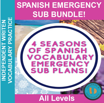 Preview of 4 Seasons Emergency Spanish Vocabulary Lesson Plans + Calendar Bonus Mini Plan!