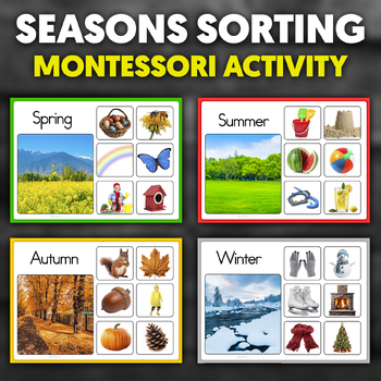 Preview of Four Seasons Montessori Sorting Activity | with REAL IMAGES