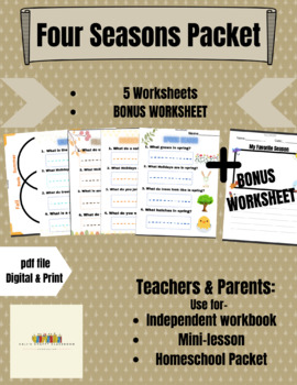 Preview of Four Seasons Worksheets- Workbook Packet