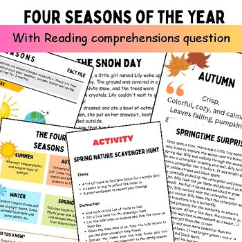 Preview of Four Seasons of the Year Worksheets | Reading comprehension questions