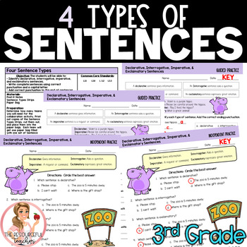 Preview of Types of Sentences | 3rd Grade | Lesson Plans, Worksheet, and Center