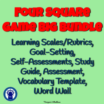 Preview of Four Square Game Big Bundle with Printable Rubric, Study Guide, Quiz, & Vocab
