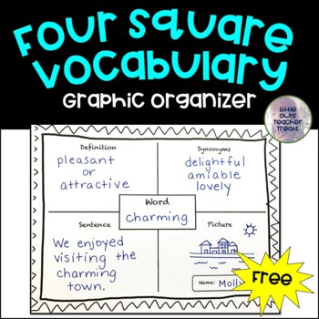 Preview of Free Four Square Vocabulary Worksheet | Vocab Graphic Organizer Activity