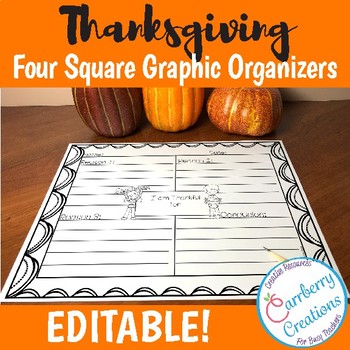 Preview of Four Square Writing Graphic Organizers For Thanksgiving Writing Activities