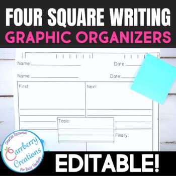Preview of Four Square Writing Graphic Organizers Template Pack Editable